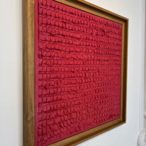 Bas relief abstrait Raspberry, Alexandre Geoffroy, 50x50cm, platre, bombe aerosol et venris, caisse americaine bois naturel (3)