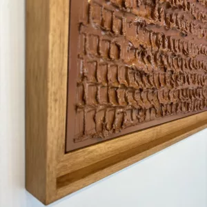 Bas relief chocolat, Alexandre Geoffroy, 50x50cm, Platre, bombe aérosol et vernis, caisse americaine bois naturel teinte (4)