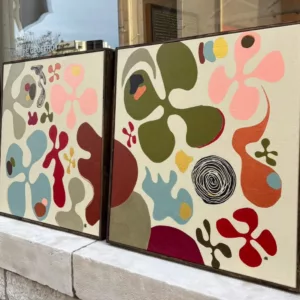 Diptyque Florista Blue et Florista Kaki, 2 x 80x80cm, Catherine Parra, acrylique sur toile (6)