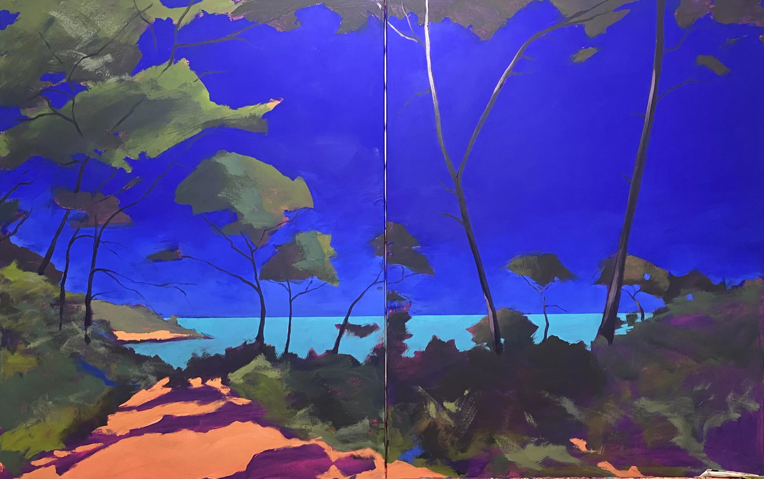 Porquerolles, 2 x (92x73cm), acrylique sur toile, Sébastien Arcouet